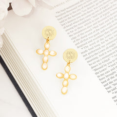 monogrammed cross earrings in bible