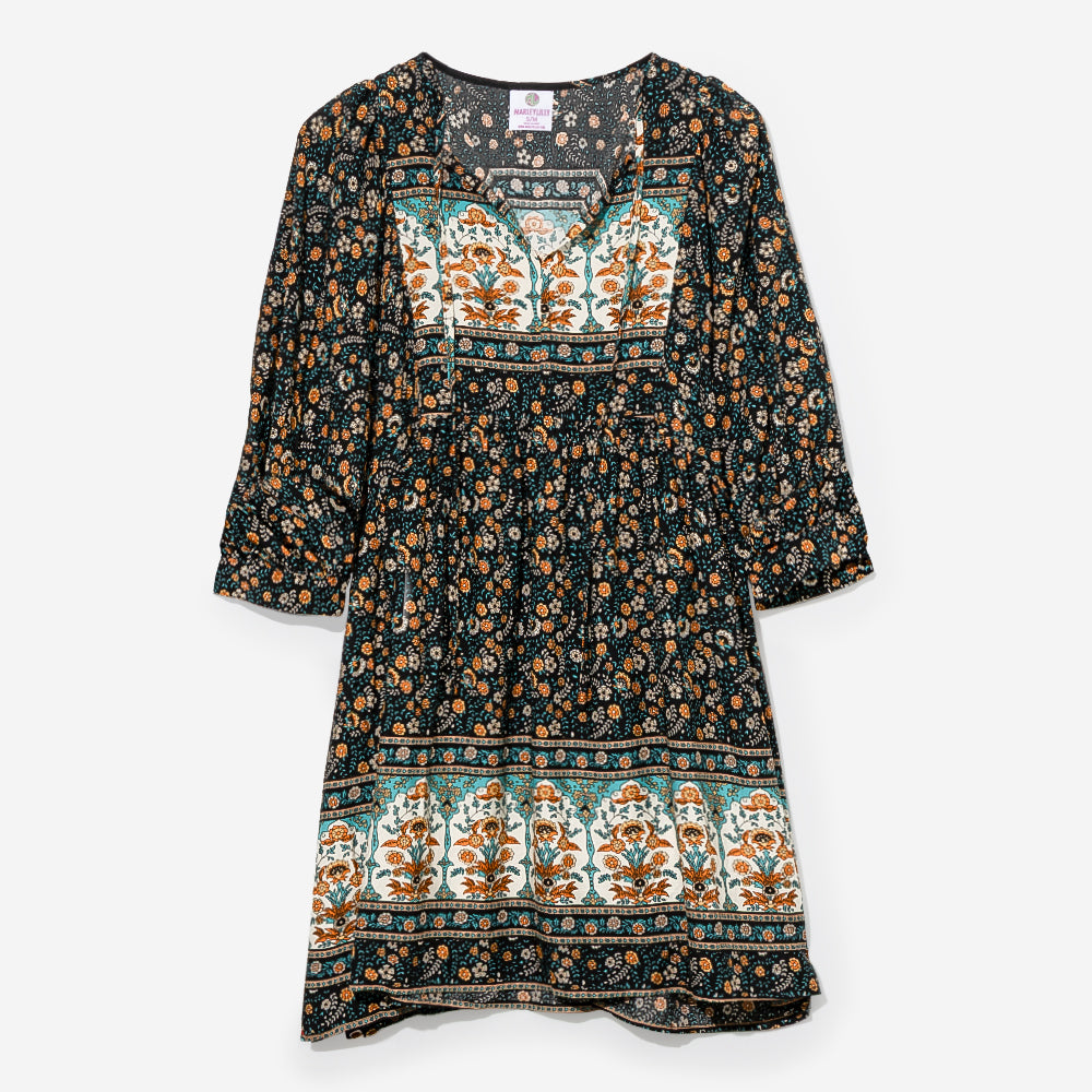 puff sleeve dress in black paisley