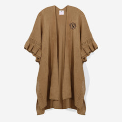 monogrammed poncho cardigan in camel