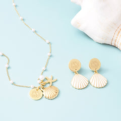 white shell earrings with shell bracelet set