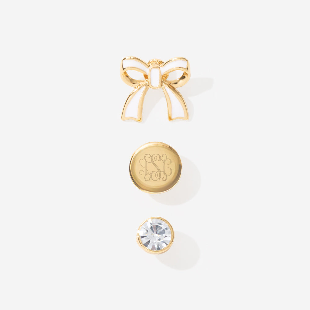monogrammed bow smartwatch charm set in gold