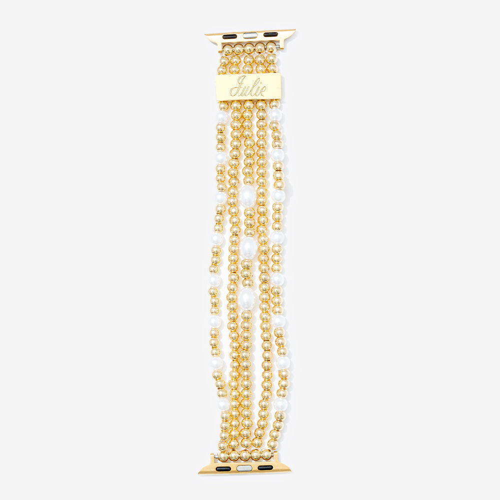 Monogrammed Beaded Pearl Watch Band in Gold