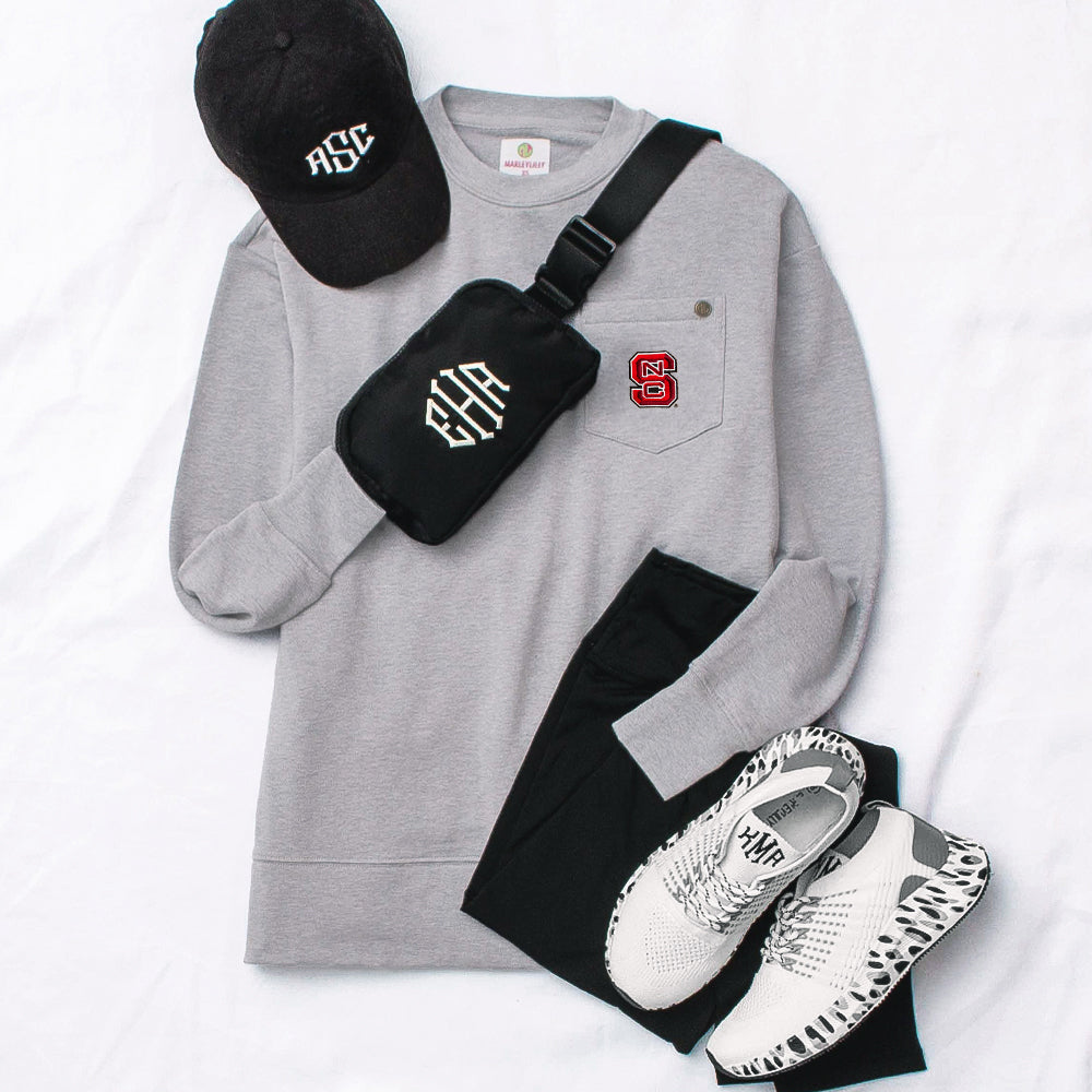nc state wolfpack heathered gray sweatshirt with belt bag