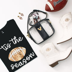 vanderbilt commodores black clear stadium crossbody with football earrings and shirt