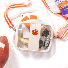 clemson bone clear stadium crossbody with orange gameday props