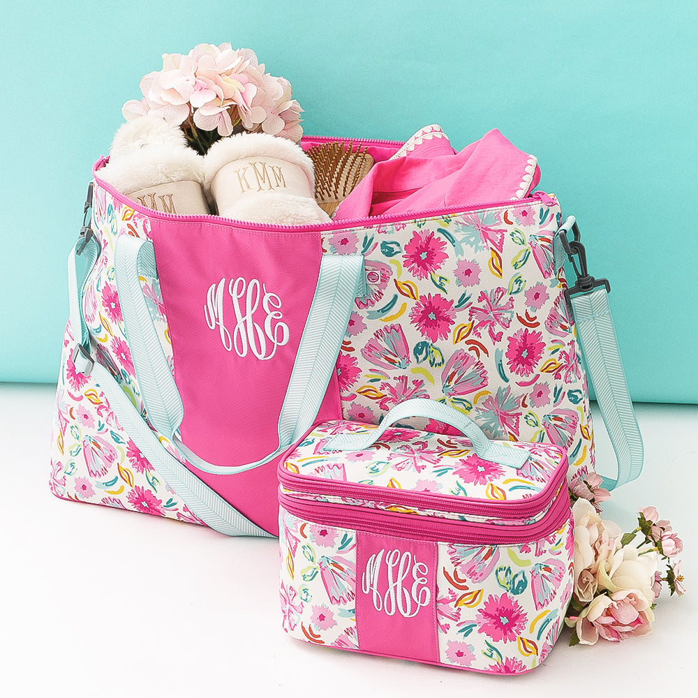 painted petals personalized train case and weekend bag