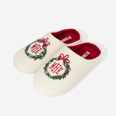 Monogramed Slippers in Christmas Wreath