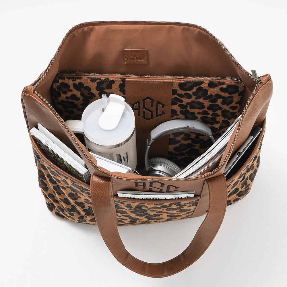 leopard pocket tote open