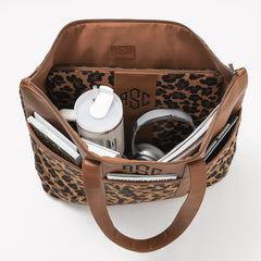 leopard pocket tote open