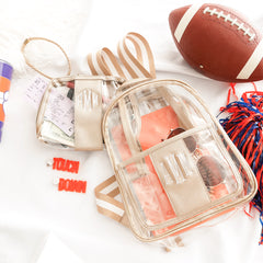 gold clear backpack purse and clear wristlet with football props