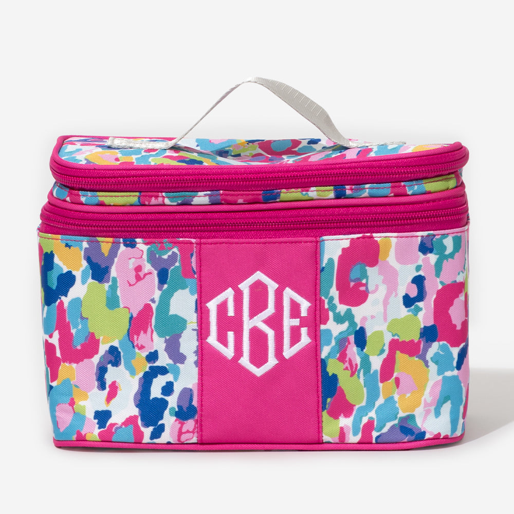 Monogrammed Train Case in Watercolor Cheetah