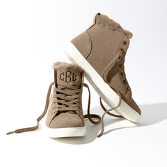 Monogrammed High Top Sneakers in tan