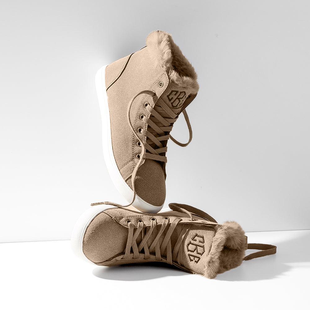 Monogrammed High Top Sneakers in tan