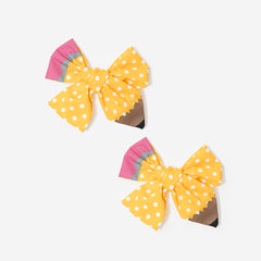 Girls Pencil Hair Bow Set in Yellow