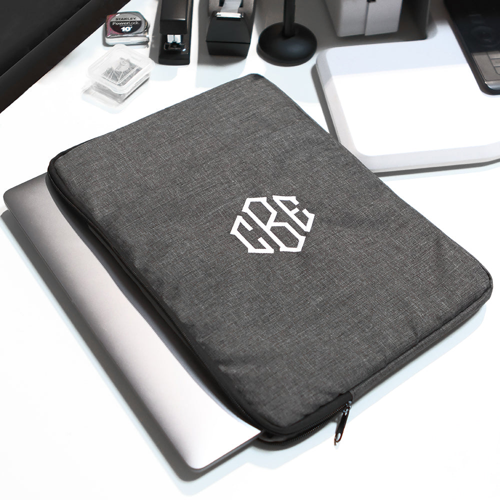 Monogrammed Laptop Sleeve on Desk
