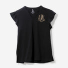 Monogrammed Flutter Sleeve Top | Black