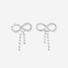 Rhinestone Bow Earrings in Silver