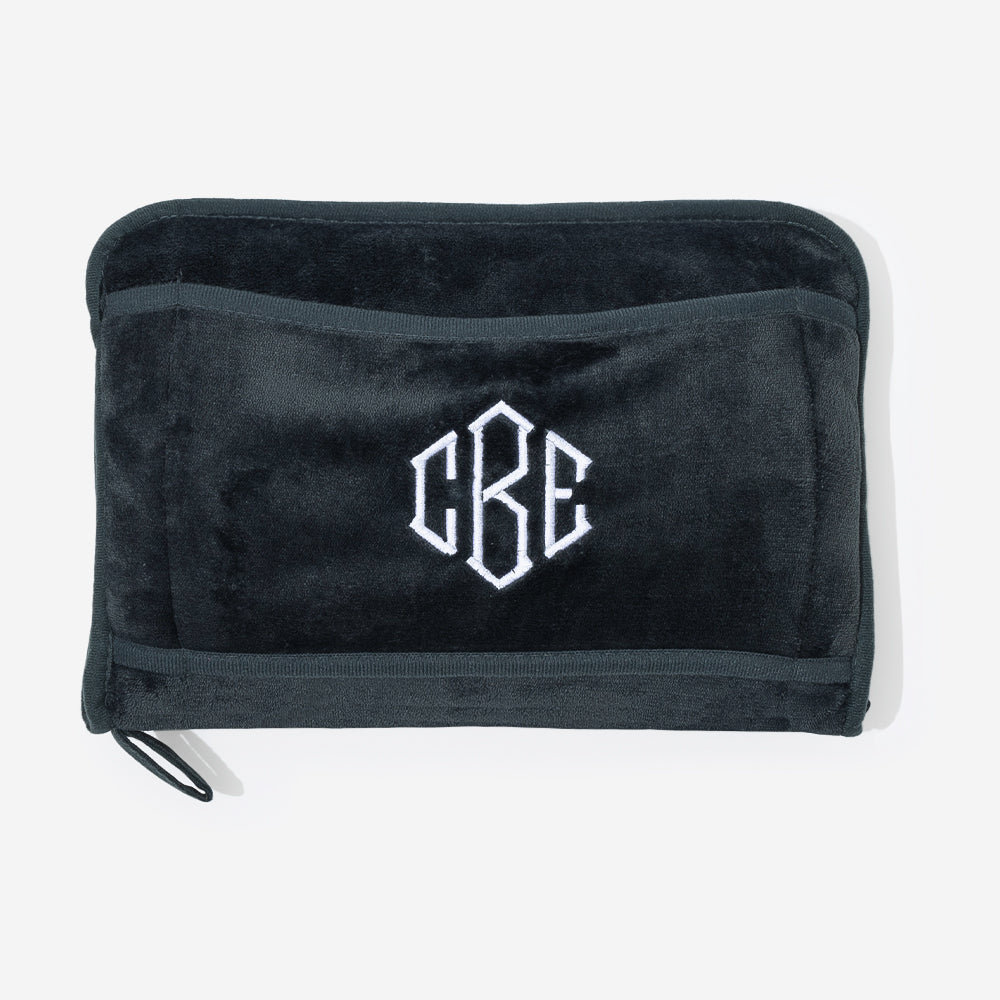 monogrammed travel blanket pillow in charcoal