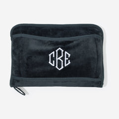 monogrammed travel blanket pillow in charcoal
