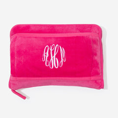 monogrammed travel blanket pillow in hot pink