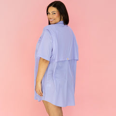 side of monogrammed lavender fishing shirt