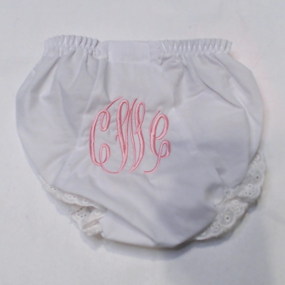 BLOOPER KIDS: Monogrammed White Eyelet Baby Bloomers