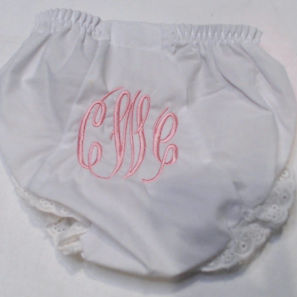 BLOOPER KIDS: Monogrammed White Eyelet Baby Bloomers
