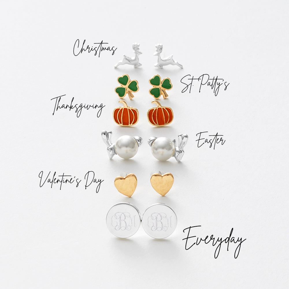 monogrammed year round earring set infographic