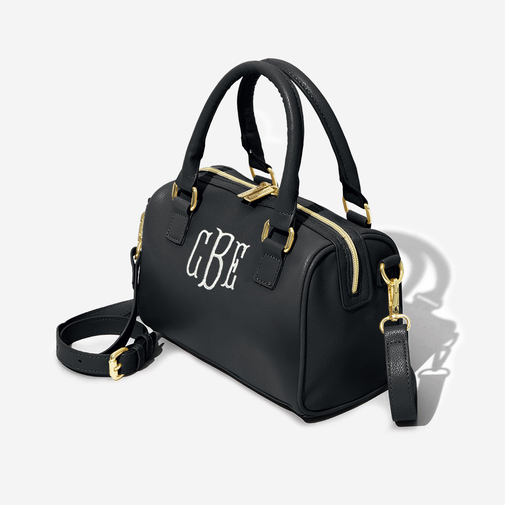 black monogrammed harper handbag