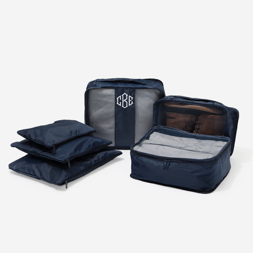monogrammed kids packing bag set in navy