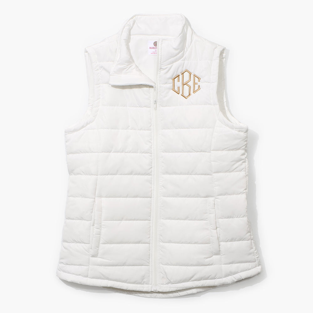 Monogrammed Puffer Vest in White