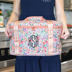 personalized slow cooker carrier in coral floral