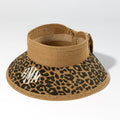 packable straw visor in tan leopard