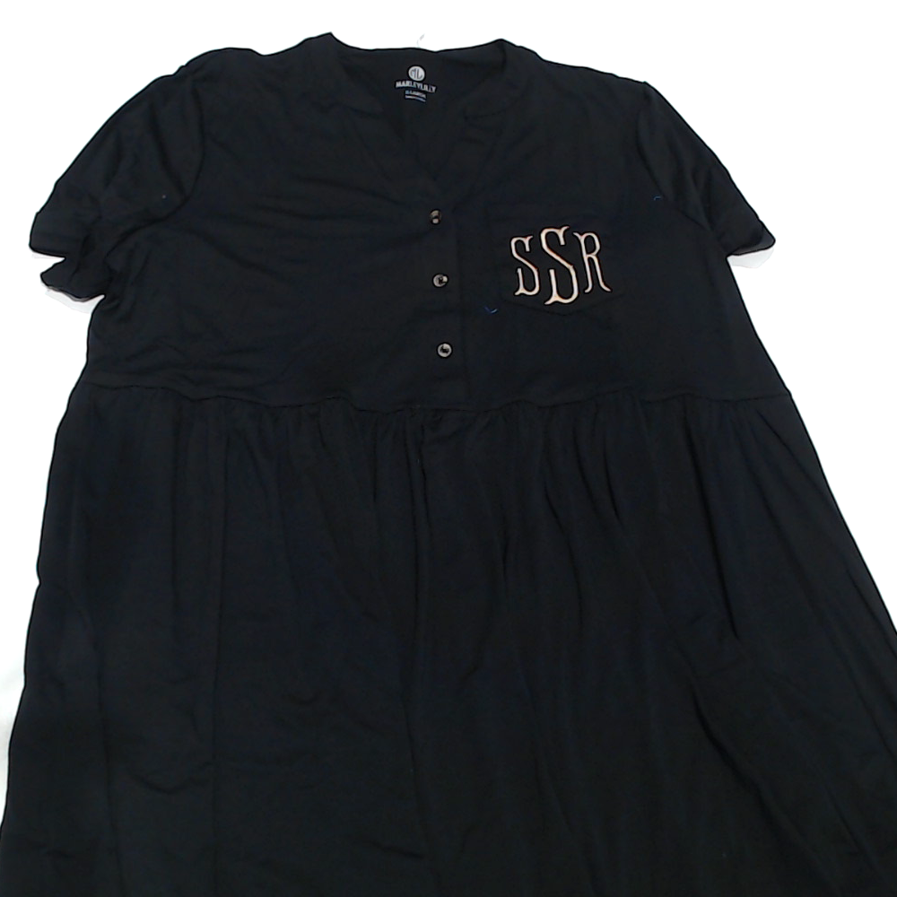 BLOOPER CLOTHING: Monogrammed Split Neck Gathered Dress