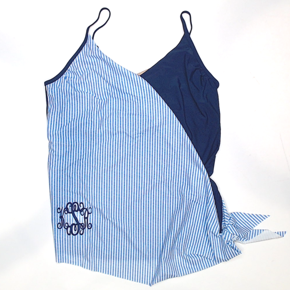 BLOOPER SWIM: Monogrammed Ruched Tankini