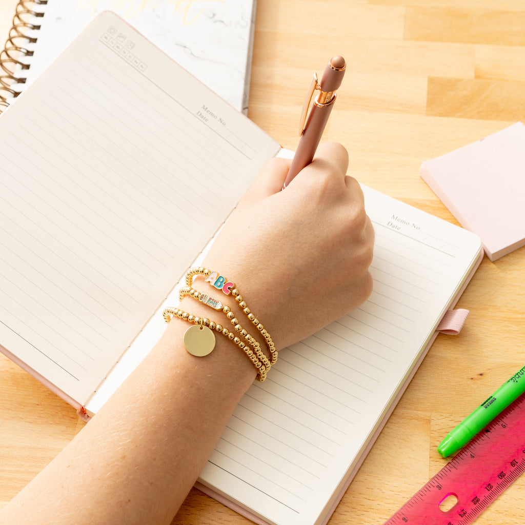 Monogrammed Teacher Bracelet Stack | Gold