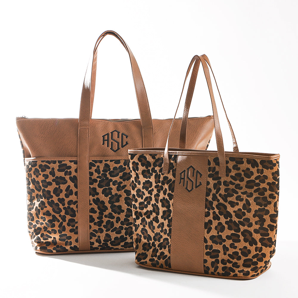 leopard pocket tote with tote bag
