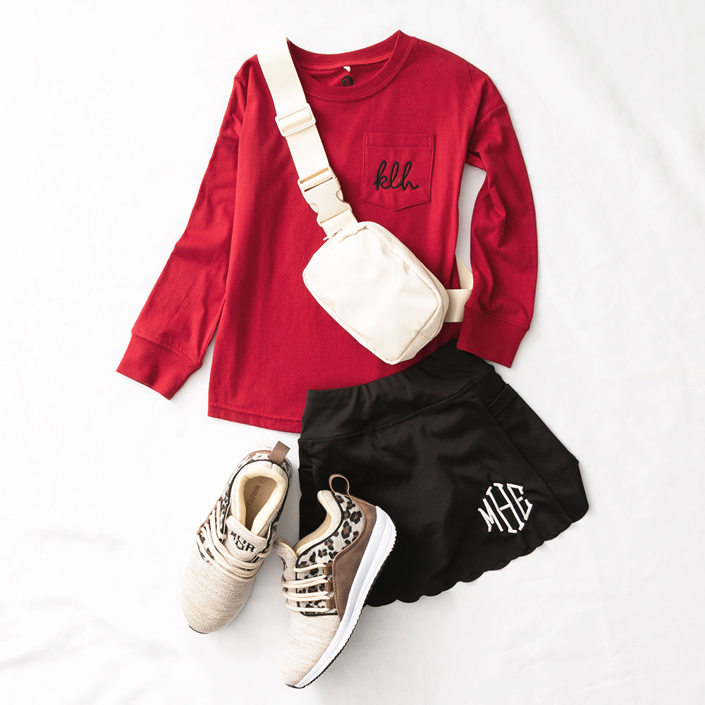 crimson kids long sleeve shirt flatlay