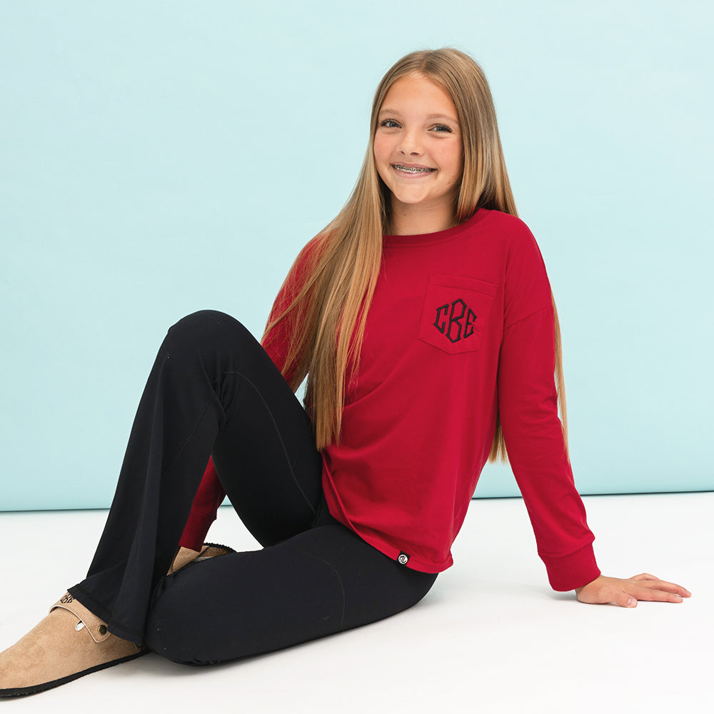 [hadie] crimson long sleeve shirt on haddie