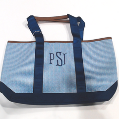 BLOOPER BAG: Monogrammed Seersucker Tote Bag