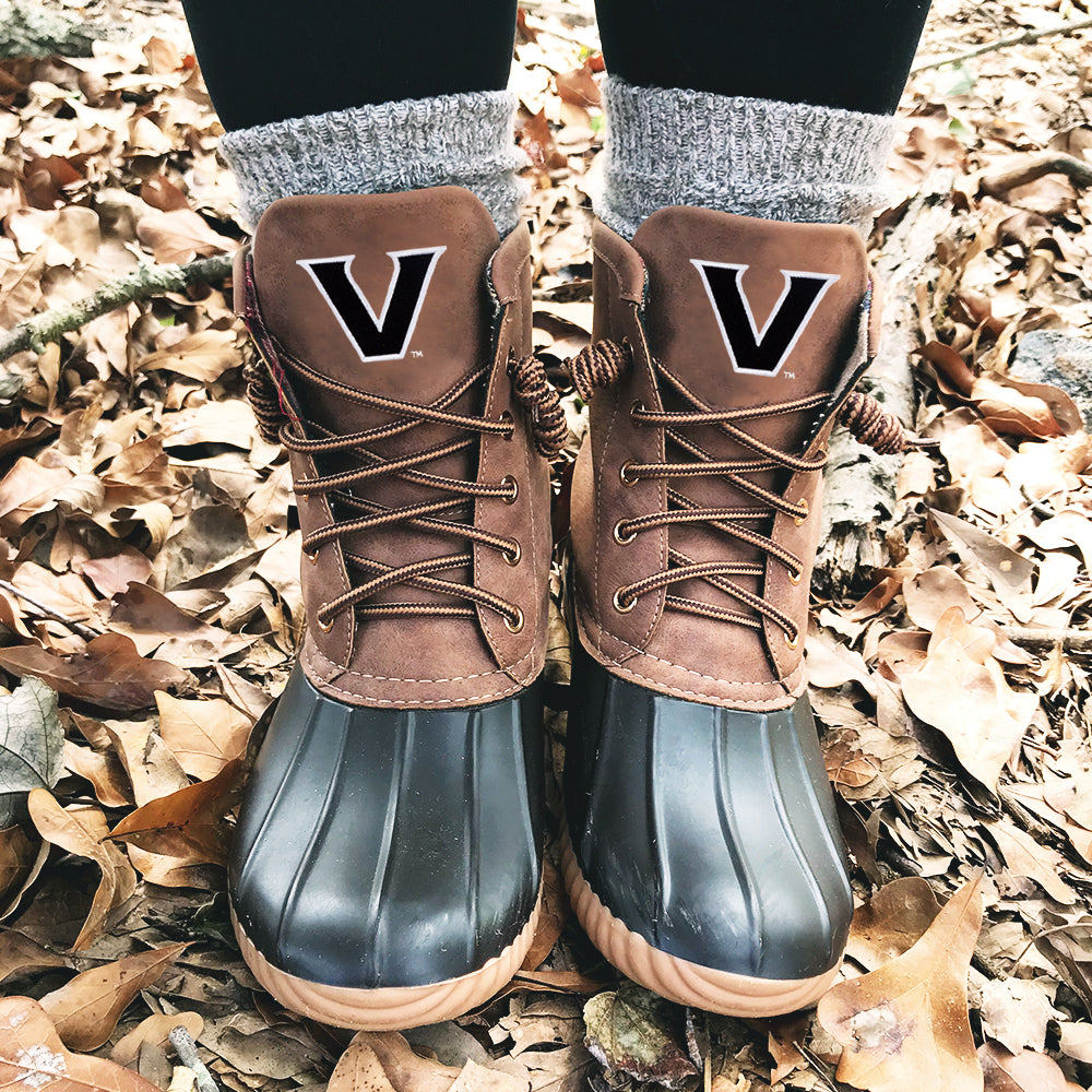 close up of vanderbilt duck boots
