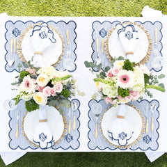 Navy seersucker scalloped placemat table settings