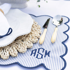 navy seersucker placemat close up