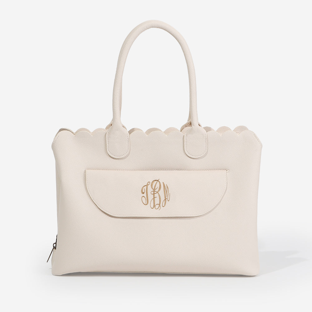 monogrammed essential work tote in bone