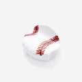 Baseball-shaped hair clip with red stitching print on a white background