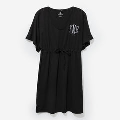 monogrammed cinch waist cover up in black