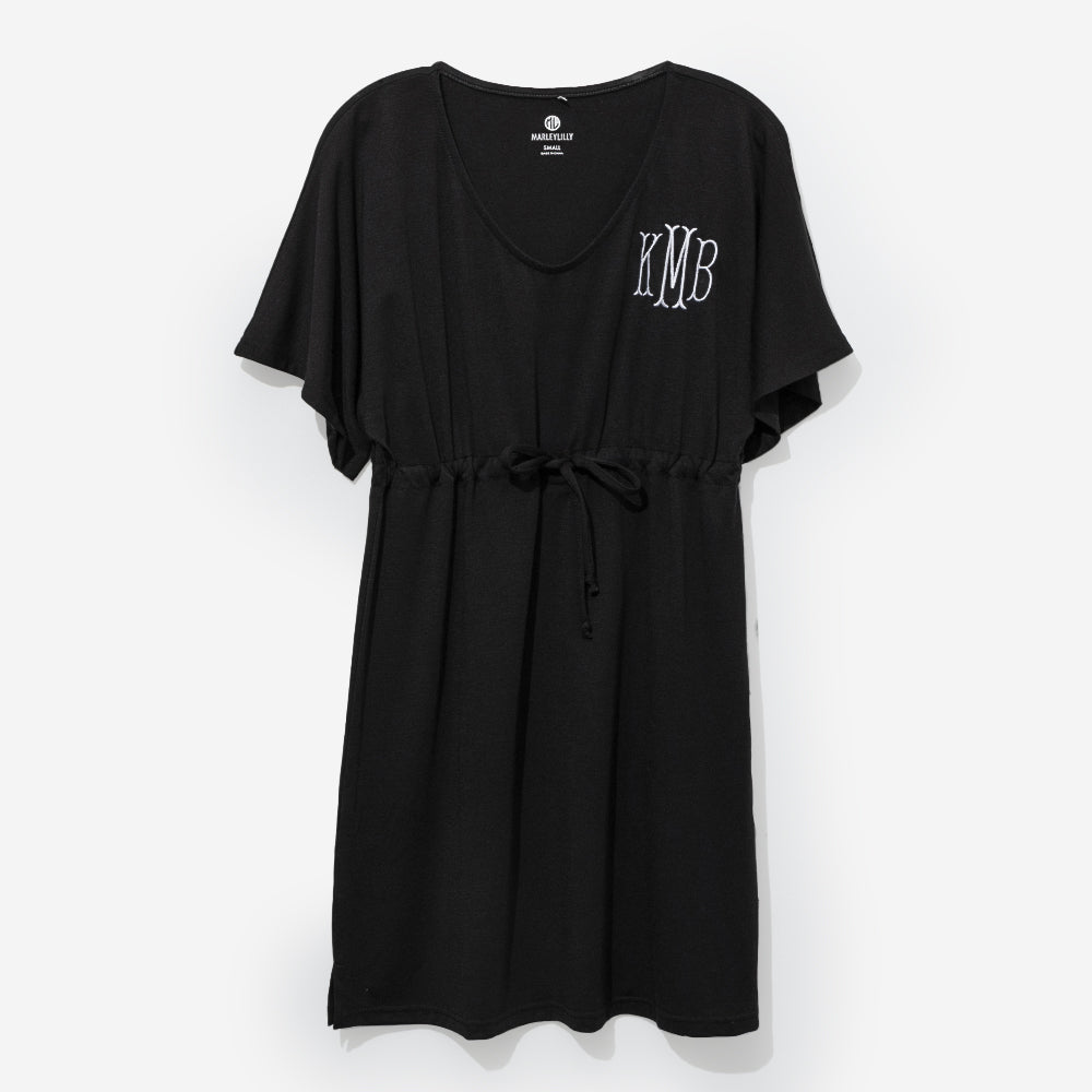 monogrammed cinch waist cover up in black