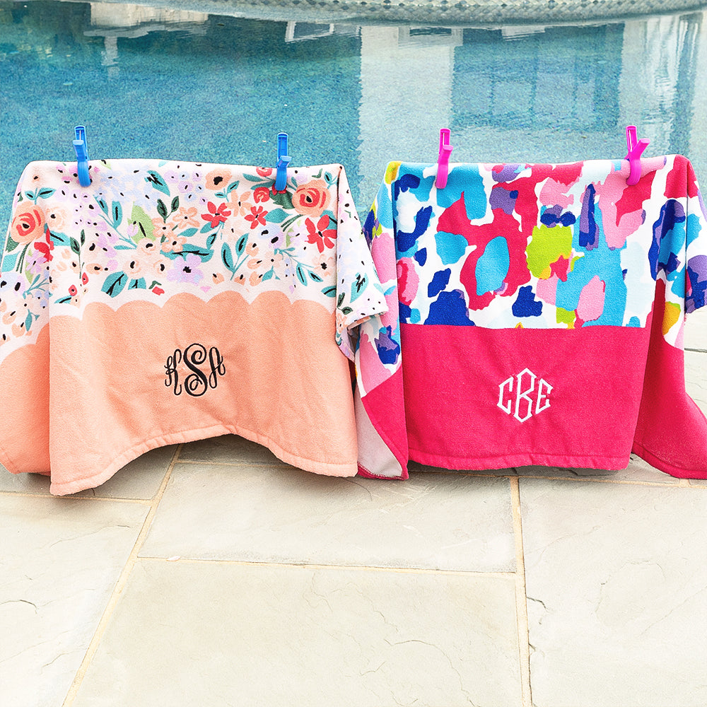 blue and pink beach chair towel clips with coral floral and watercolor cheetah towels
