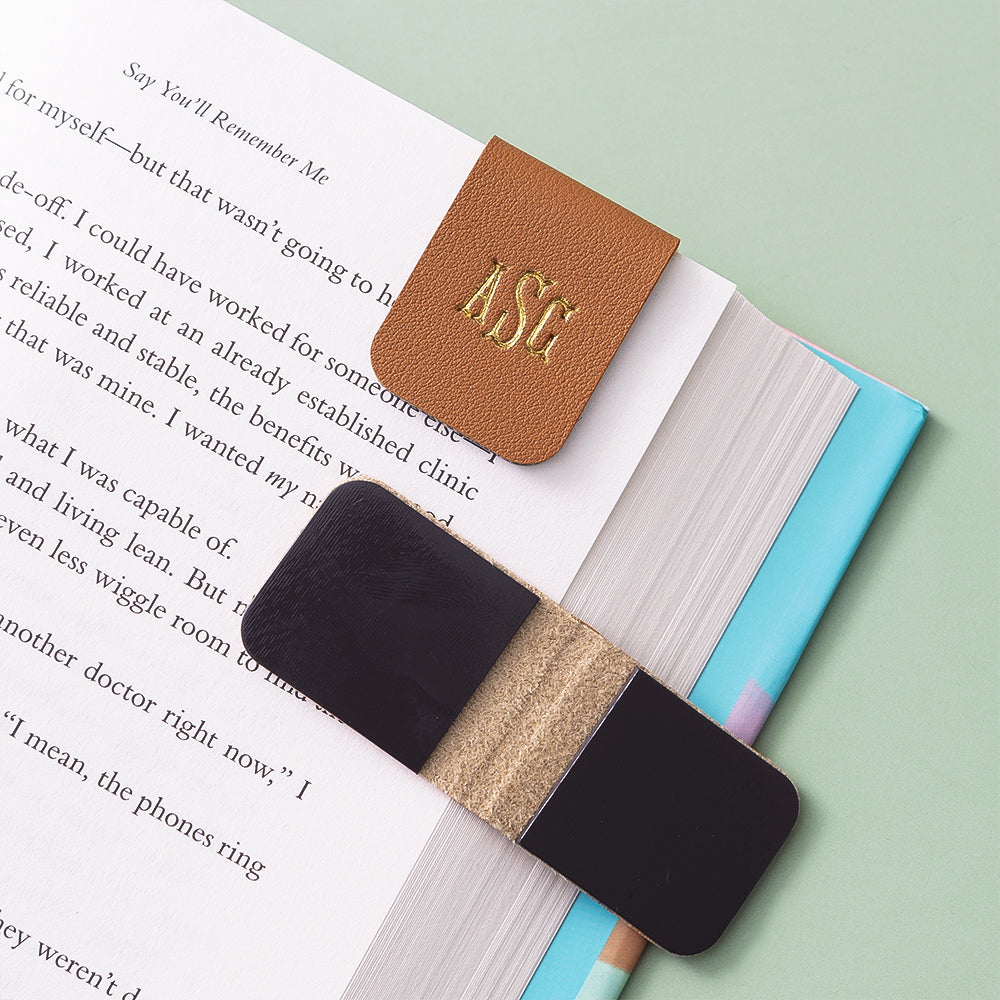 Brown magnetic bookmark close up