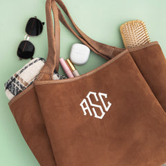 Brown suede timeless tote spillshot